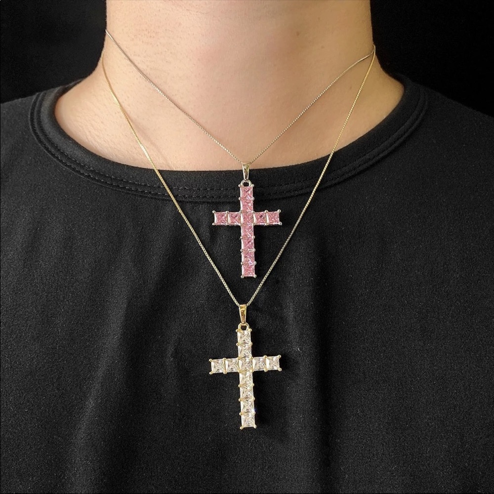 New Unisex 925 Silver Diamond Cross Necklace - Picture 4 of 6